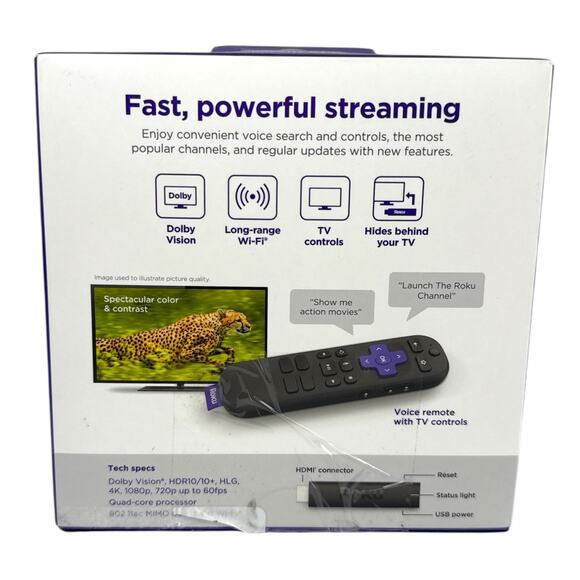 Roku Streaming Stick 4K Model 3820R2 NEW Open Box HDR, Dolby Vision Voice Remote - Picture 5 of 6
